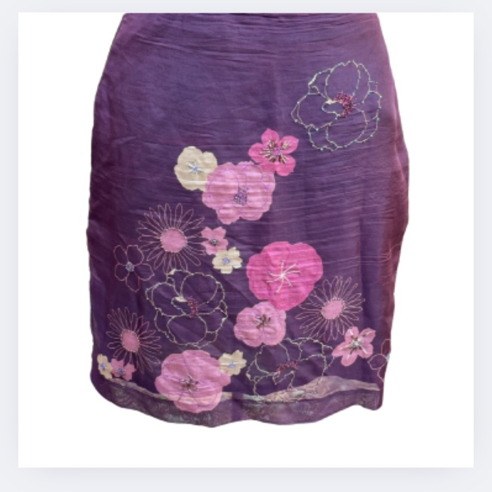 Muse Silk Purple Floral Mini Skirt